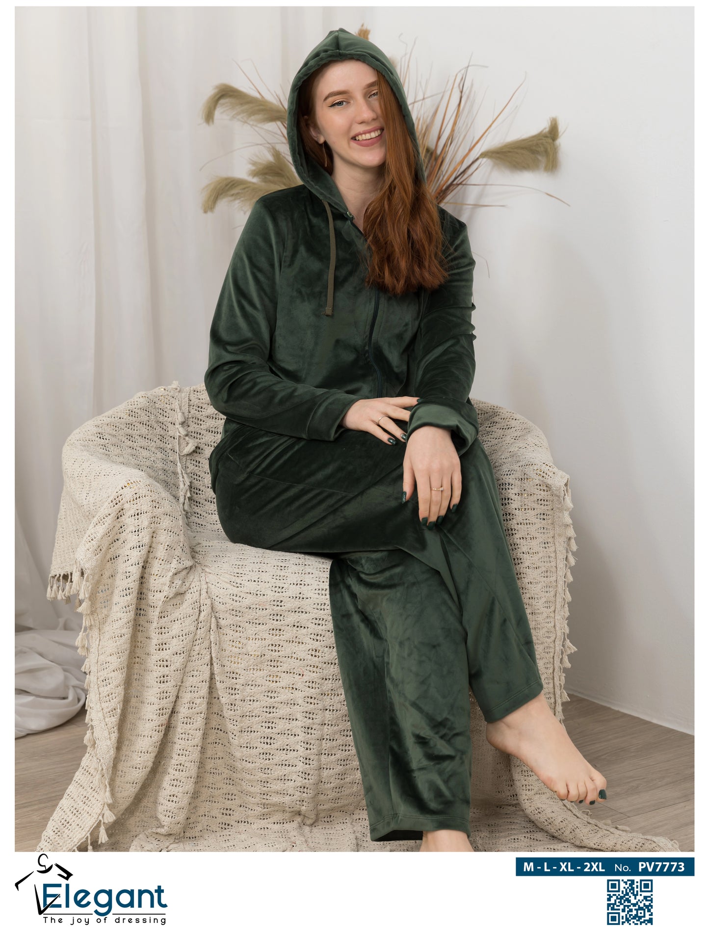 Velvet Zipper Wide Leg with hood - Emerald Green