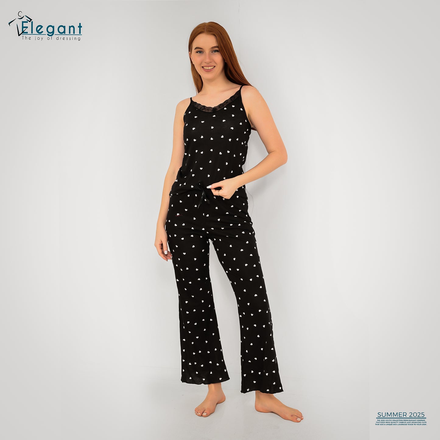 PJ Cotton Wide leg Pants - mini hearts - Black