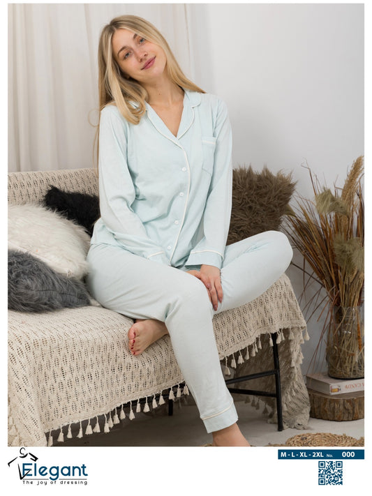 Cotton Long sleeves Classic PJ Pants - ice blue