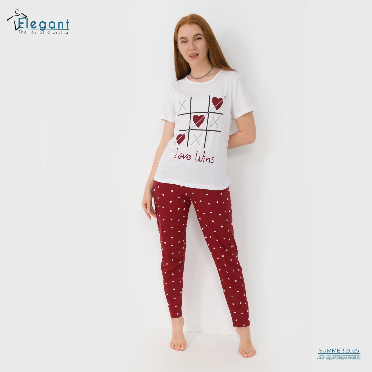PJs Pants Cotton - White burgundy - XO Love wins