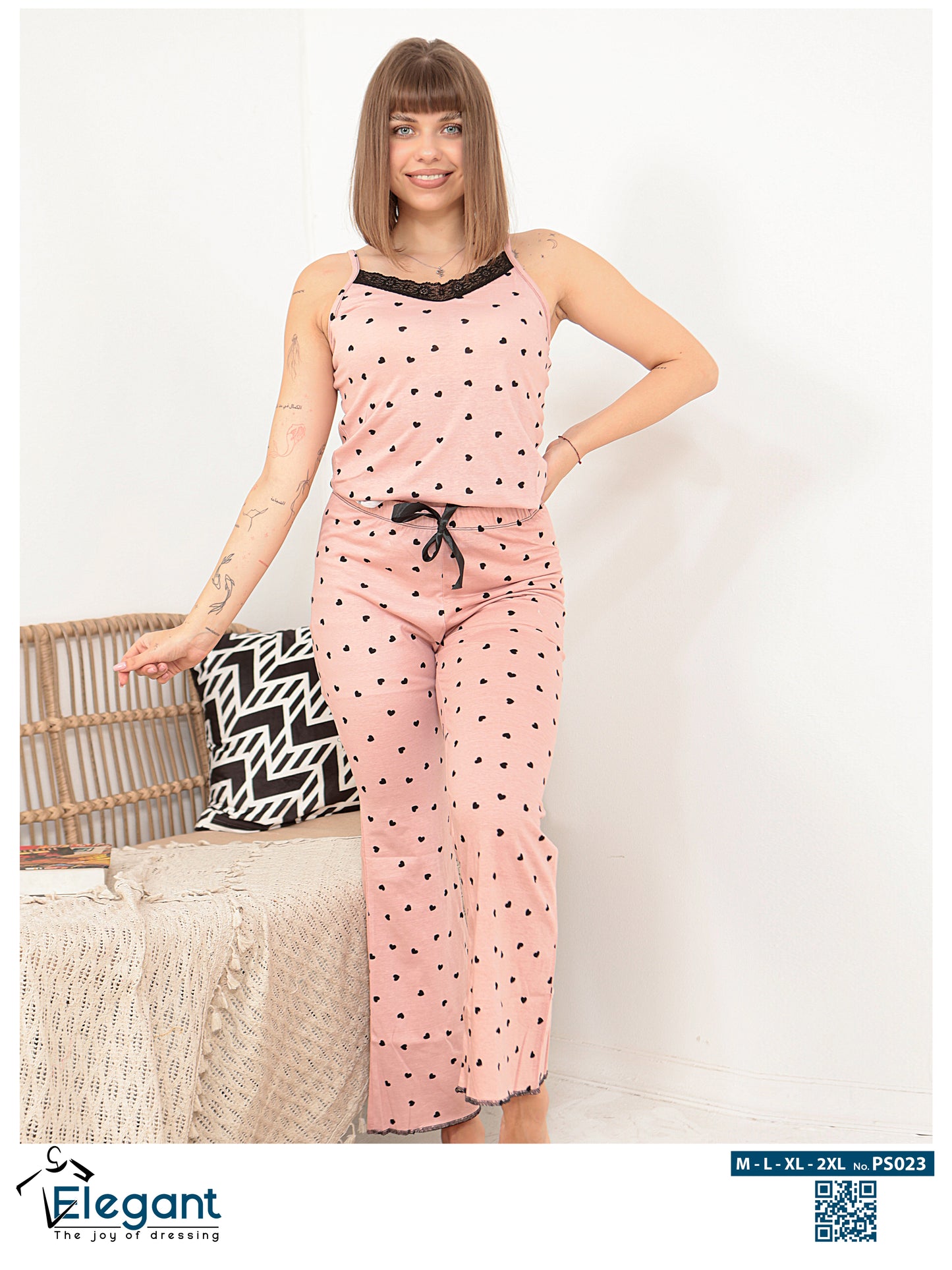 PJ Cotton Wide leg Pants - mini hearts - Simon