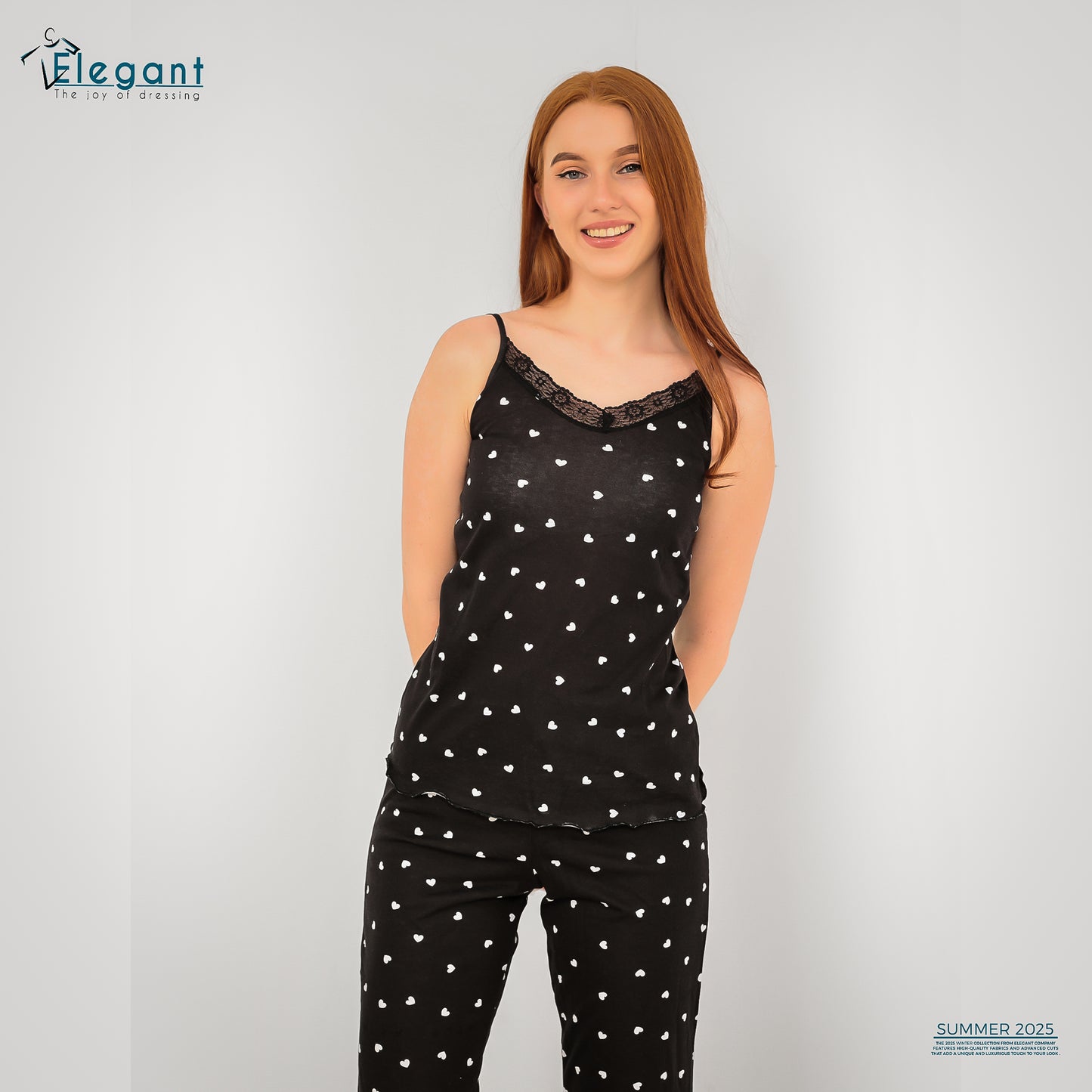 PJ Cotton Wide leg Pants - mini hearts - Black