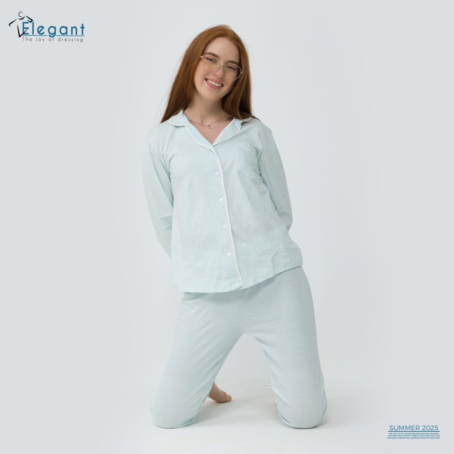 Cotton Long sleeves Classic PJ Pants - ice blue