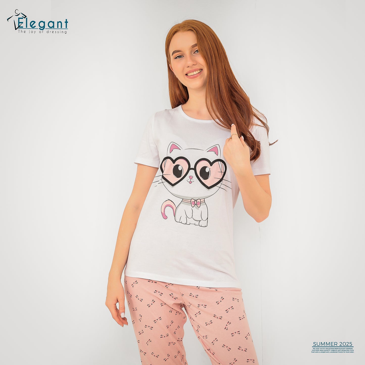 PJs Pants Cotton White - Cat Sunglasses