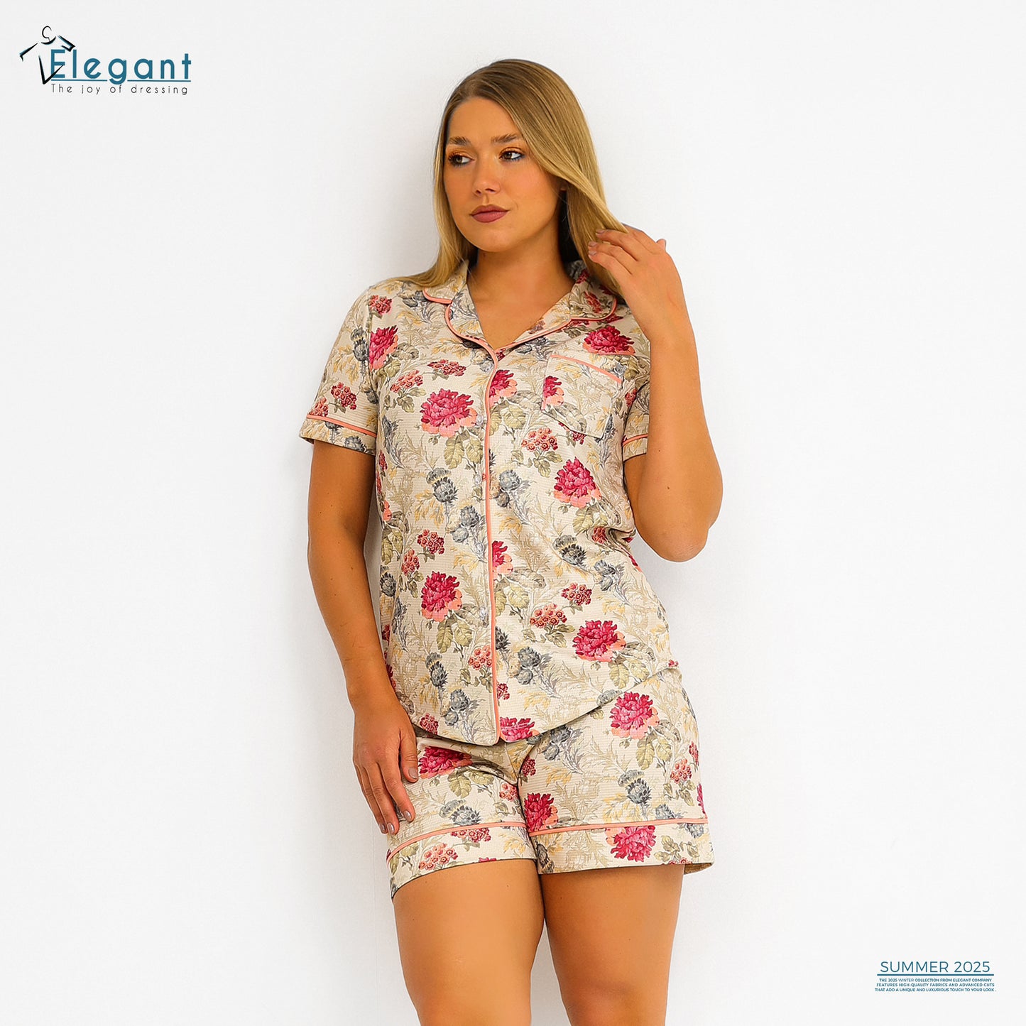 Waffle Polycotton Classic PJ Shorts - Floral Beige