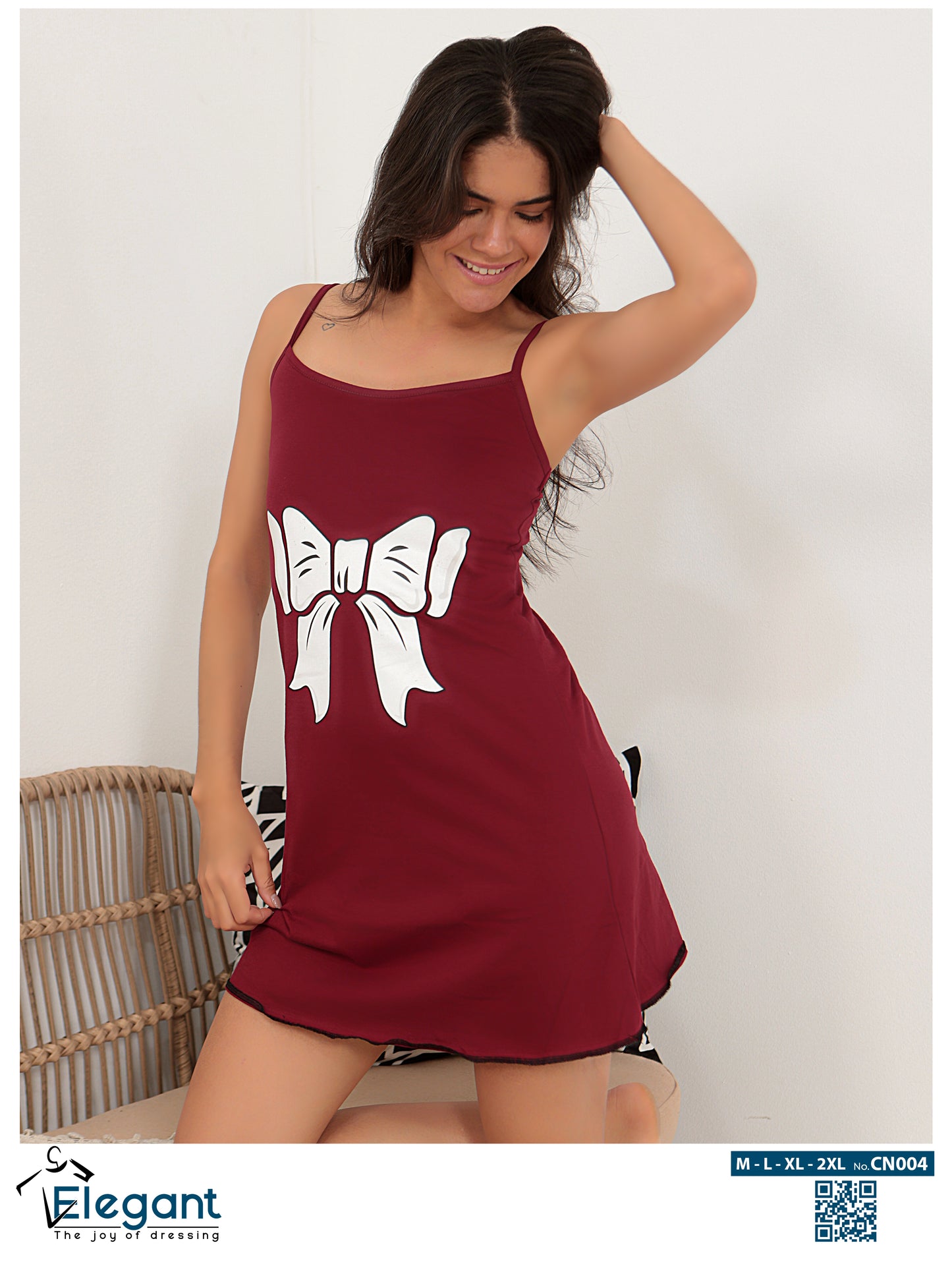 Straps Nightshirt Cotton Burgundy - Bow