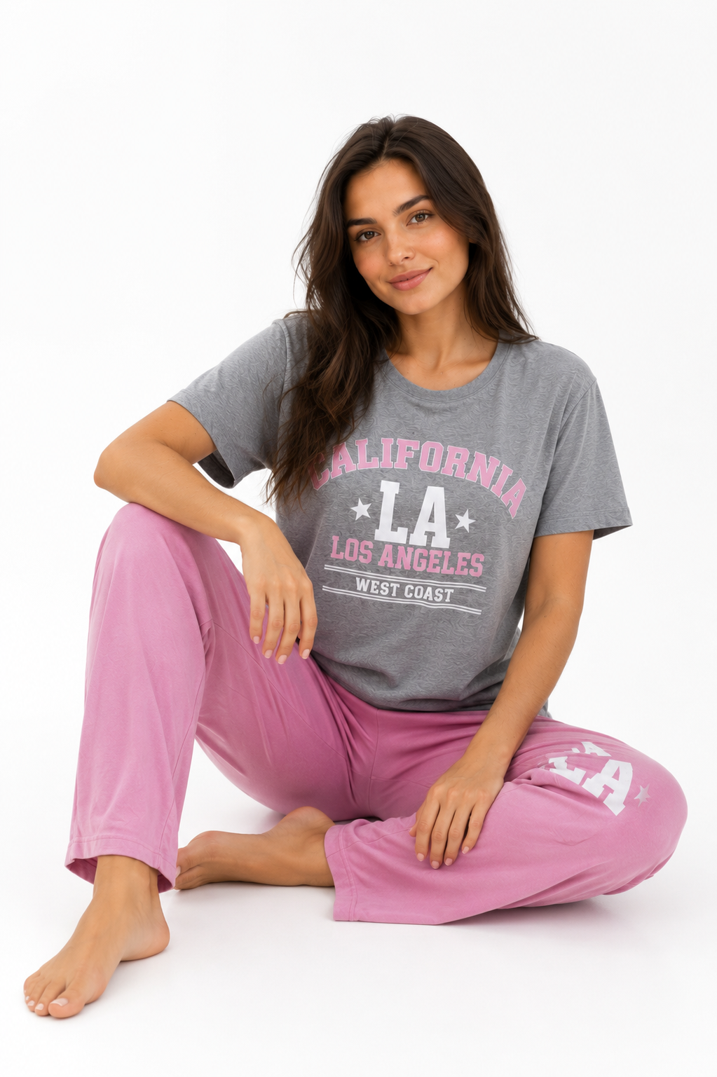 PJs Pants Cotton - Grey Pink - California