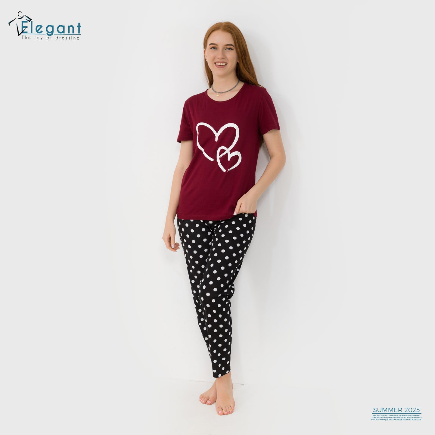 PJs Pants Cotton Burgundy - Heart & Polka