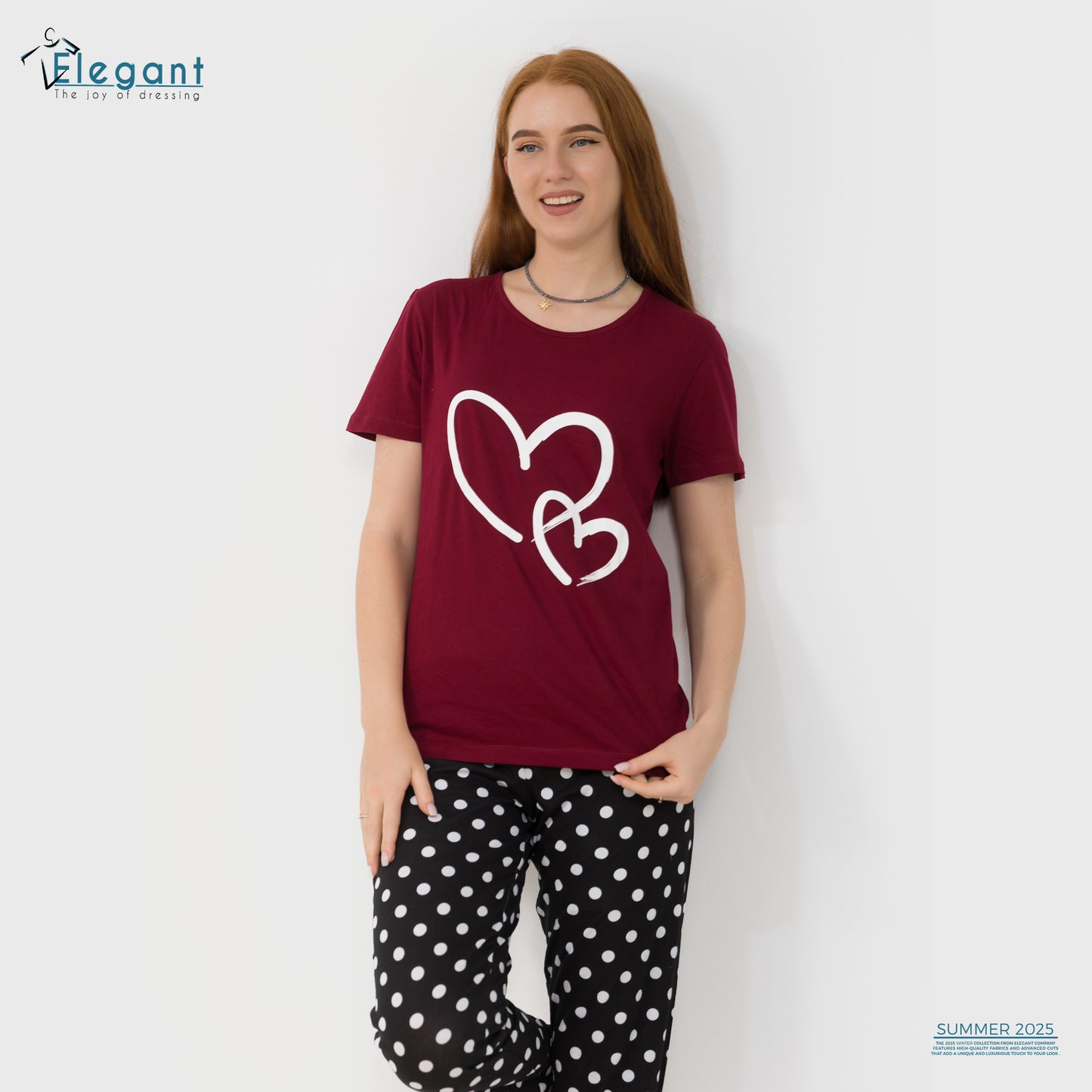PJs Pants Cotton Burgundy - Heart & Polka