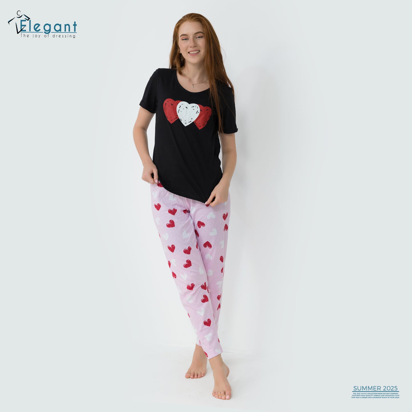 PJs Pants Cotton Black - Rose hearts