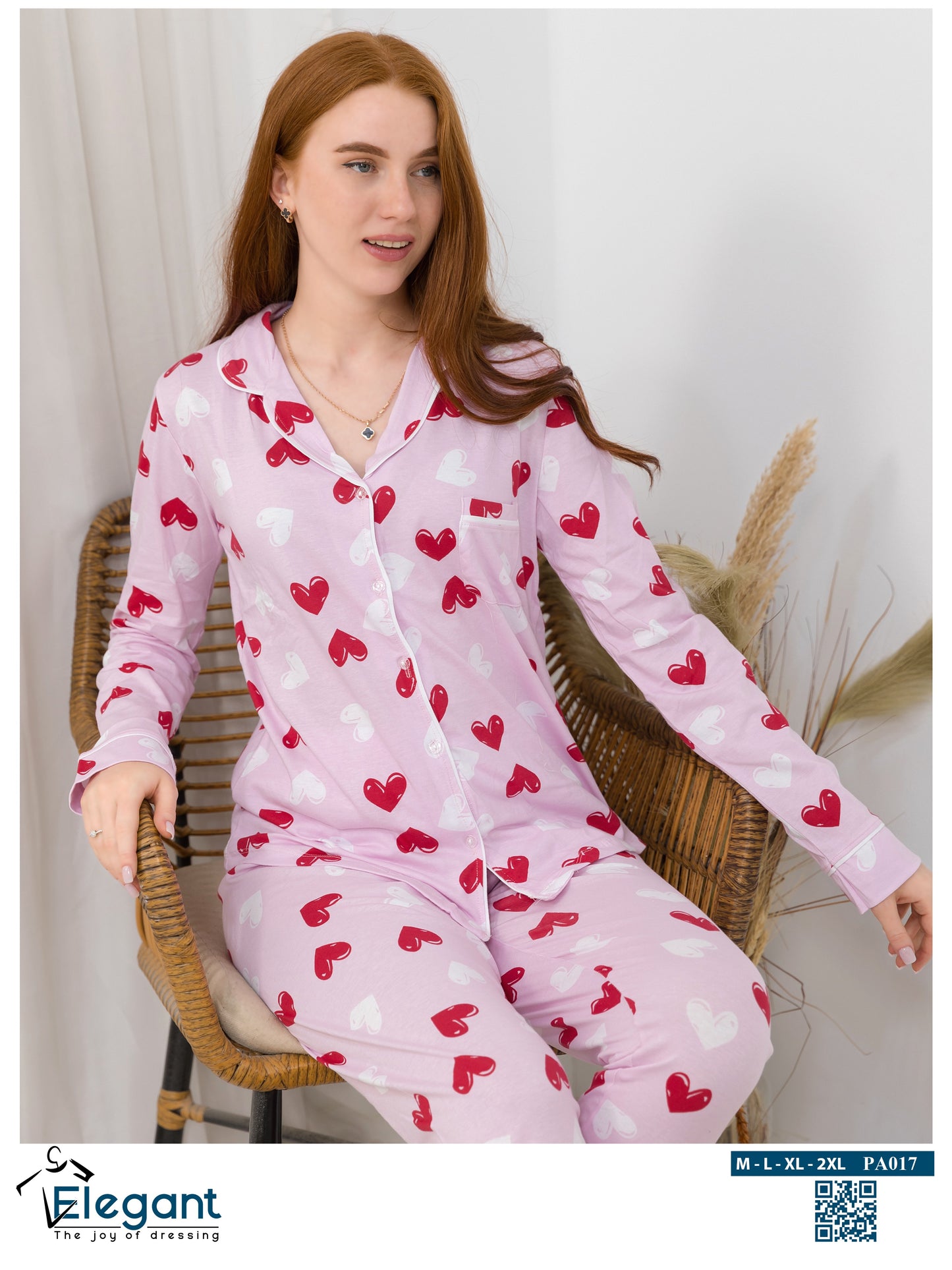 Cotton Long sleeves Classic PJ Pants - Rose Printed Hearts