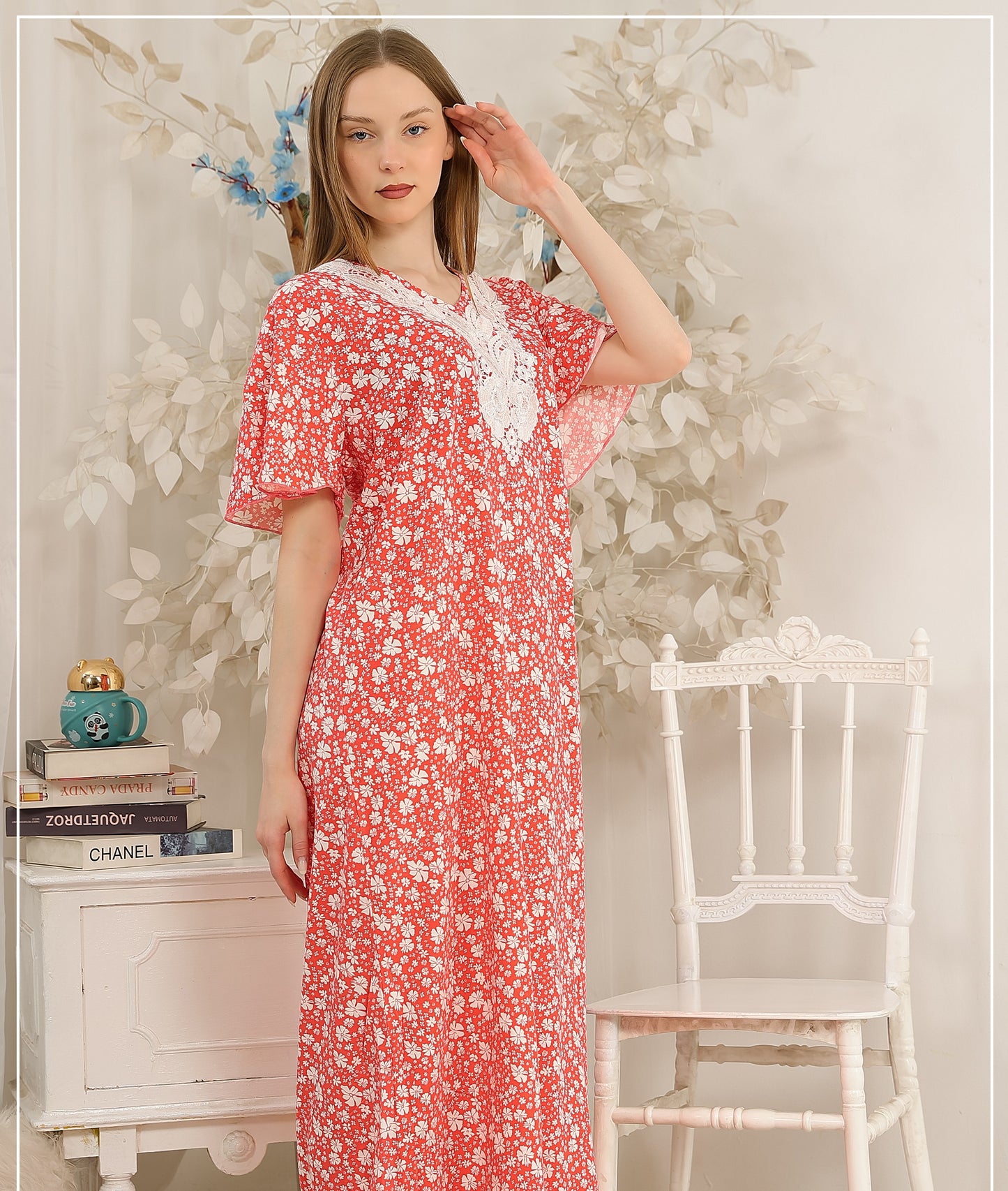 BIG SIZE - Maxi Galabeya Orange / White Macrame