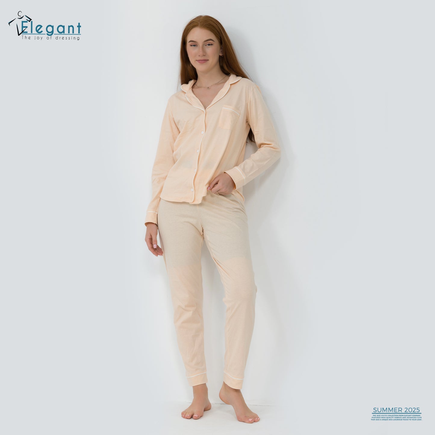 Cotton Long sleeves Classic PJ Pants - Apricot