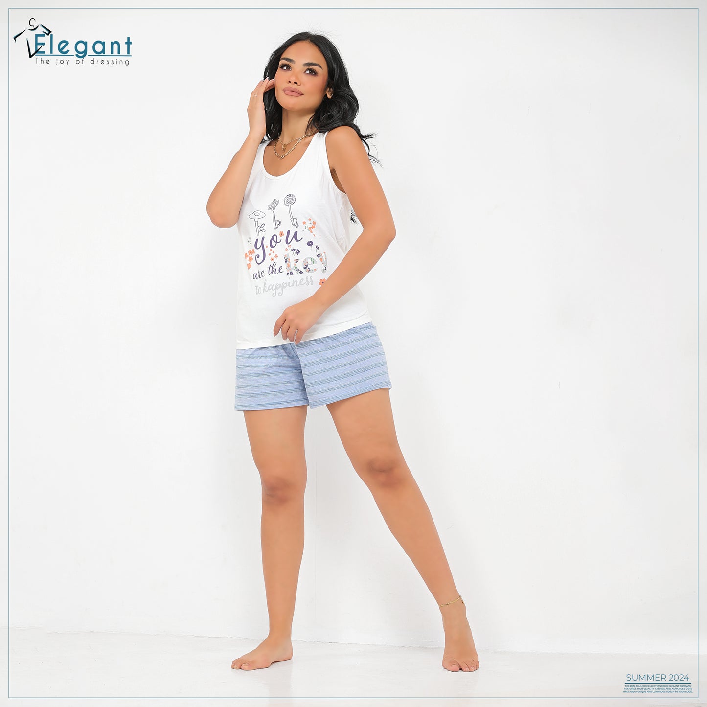 PJ short Cotton White - You are the key of happiness