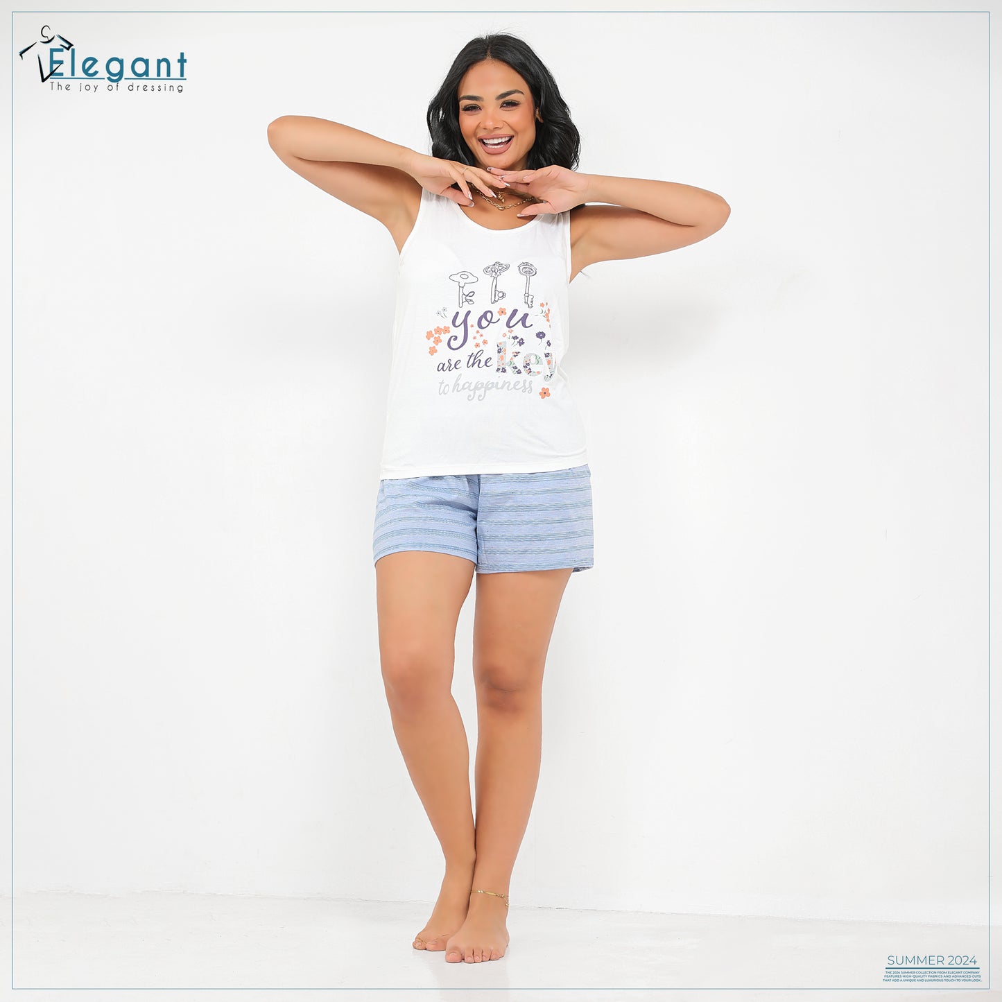 PJ short Cotton White - You are the key of happiness