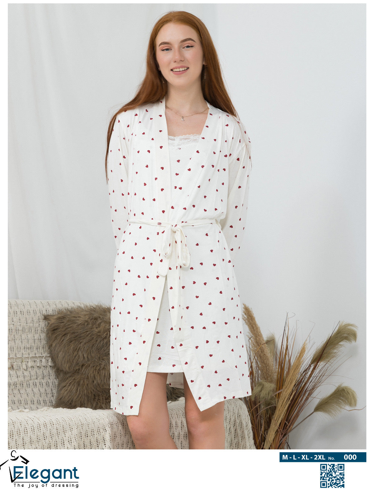 Set Viscose Nightshirt & Robe - white - Hearts