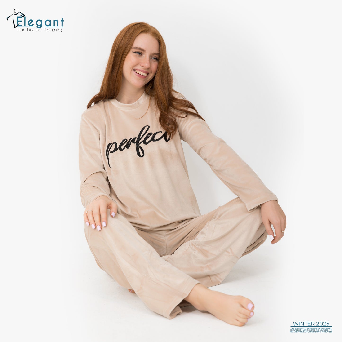 WIDE LEG Velvet Embroidery Pyjama - Beige - Perfect