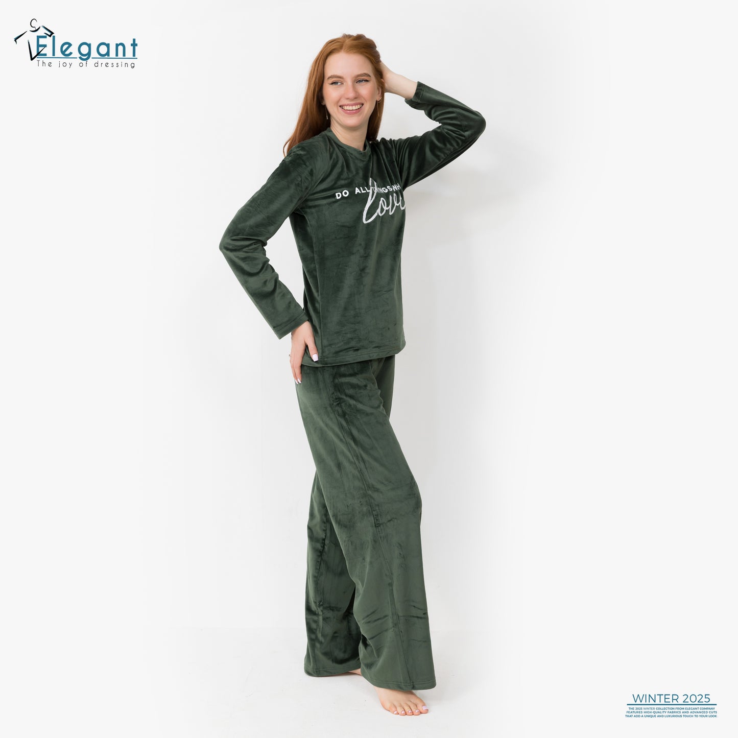 WIDE LEG Velvet Embroidery Pyjama - Emerald Green - Do all things with Love