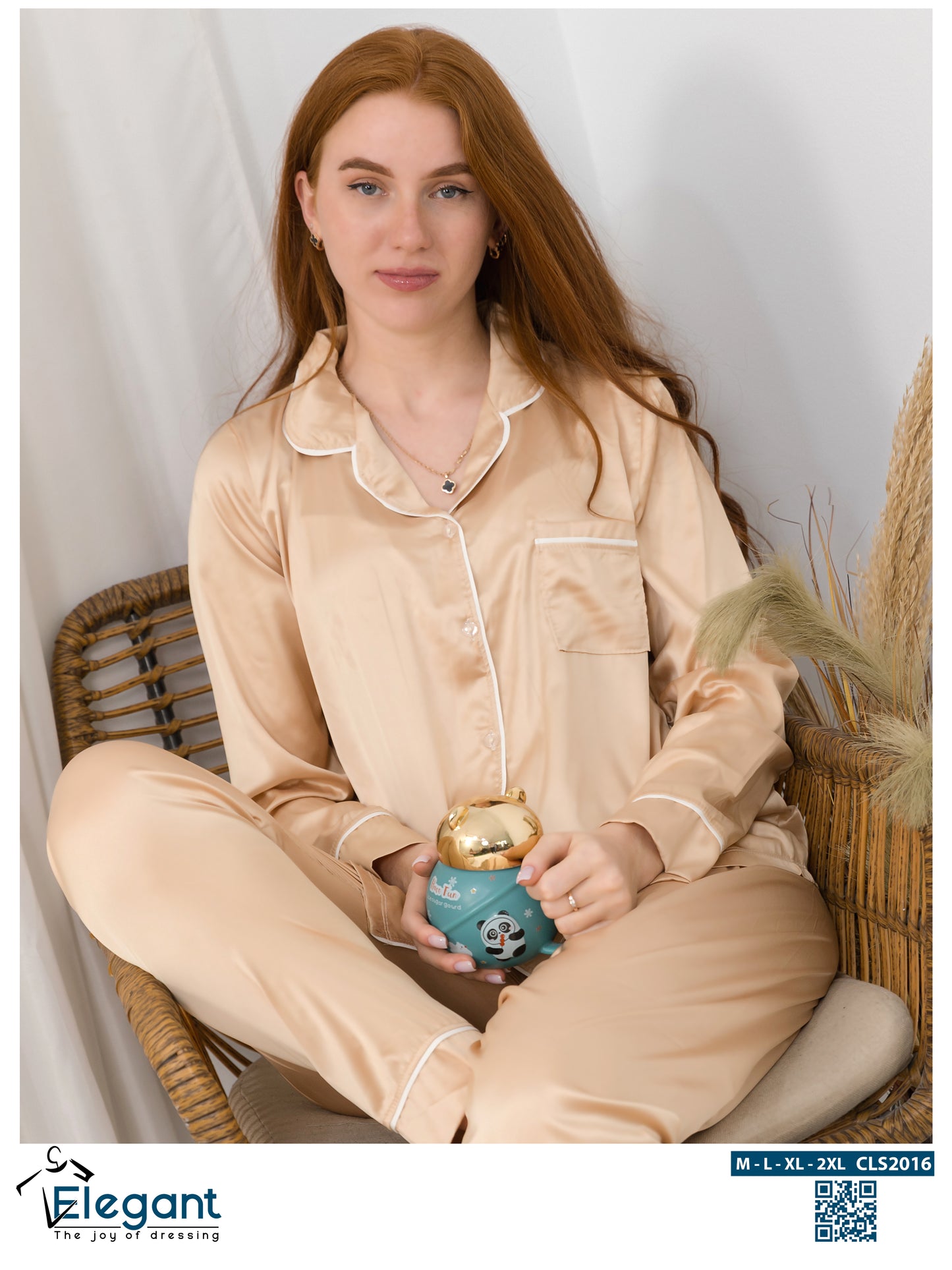 Satin Long sleeves Classic PJ Pants - Gold
