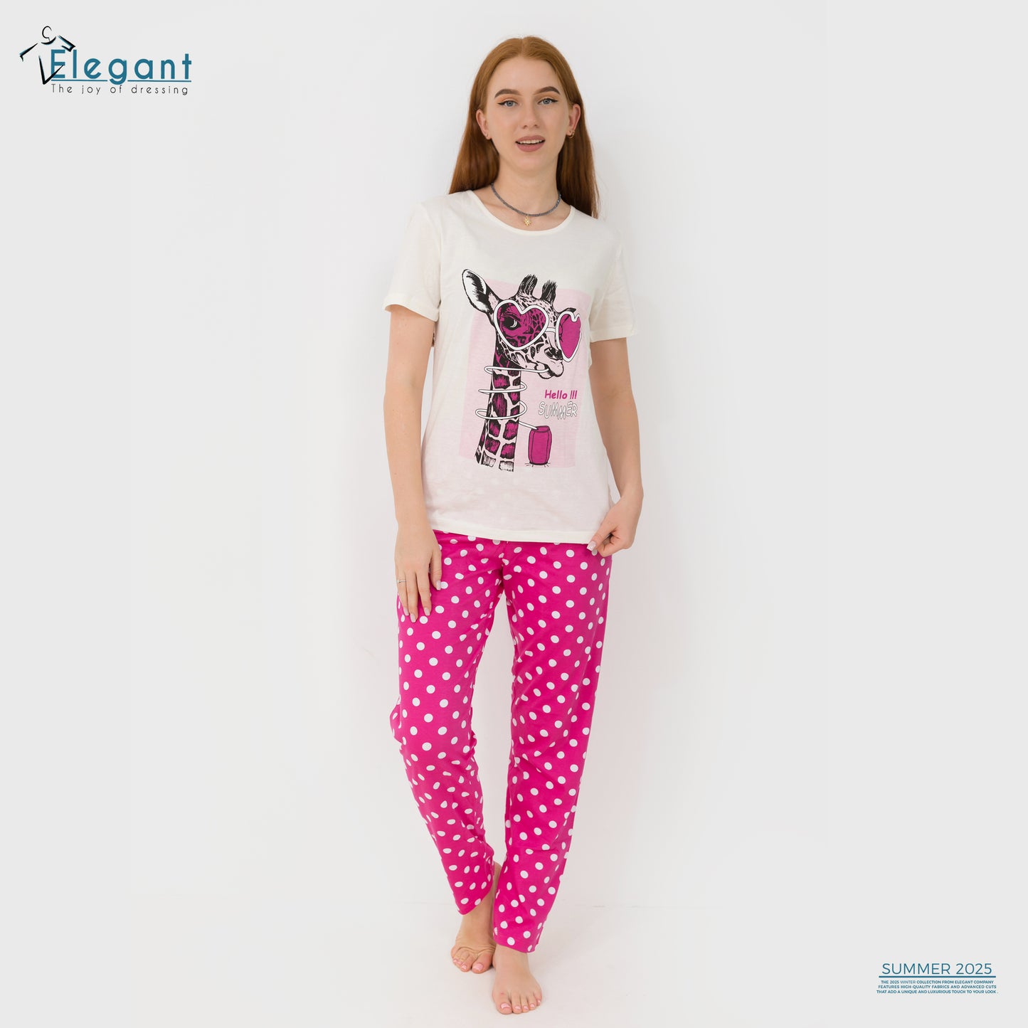 PJs Pants Cotton - Offwhite Fushia - Cool Giraffe