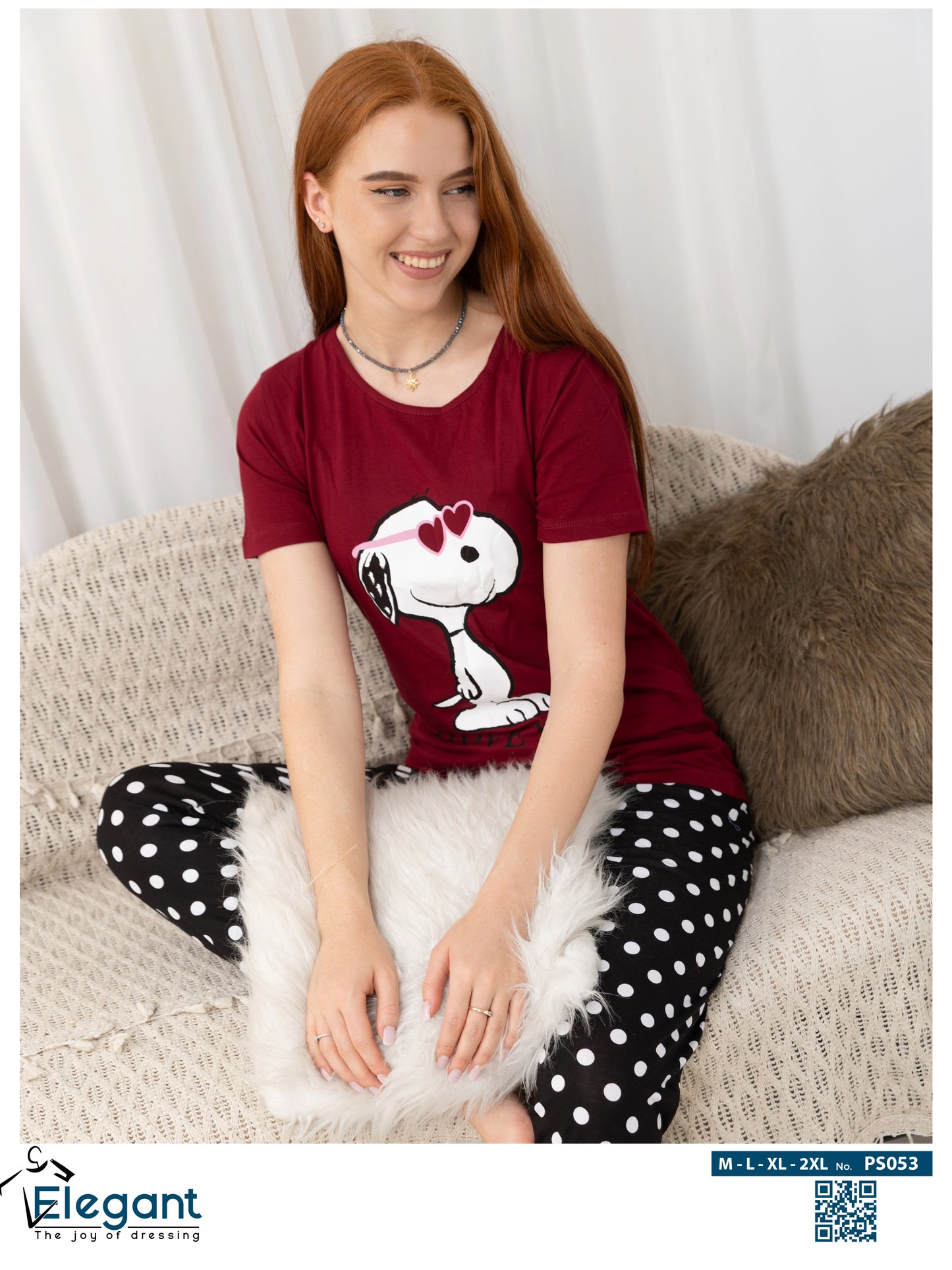 PJs Pants Cotton Burgundy - Cool Snoopy