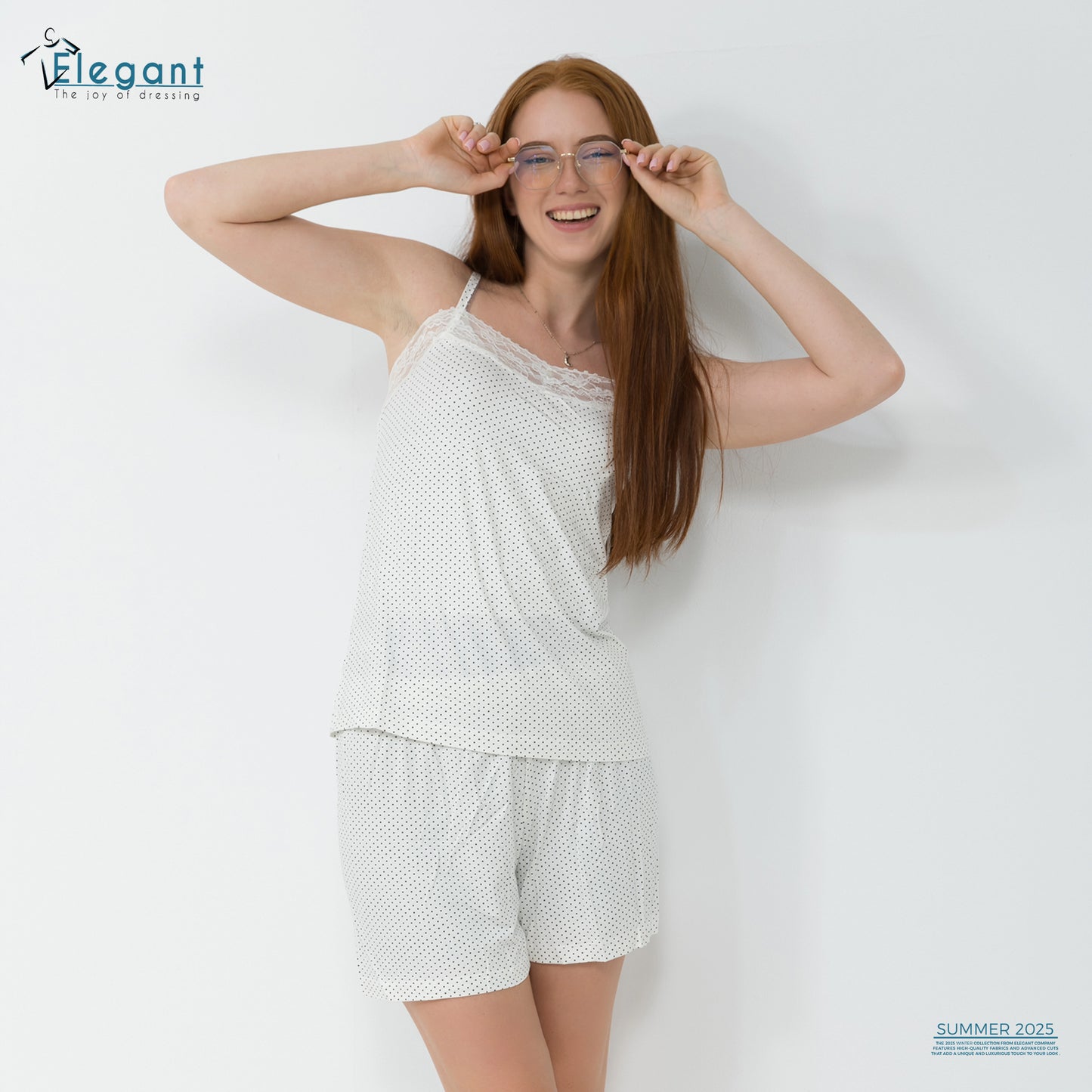 PJ short Viscose with Straps - White Polka dots