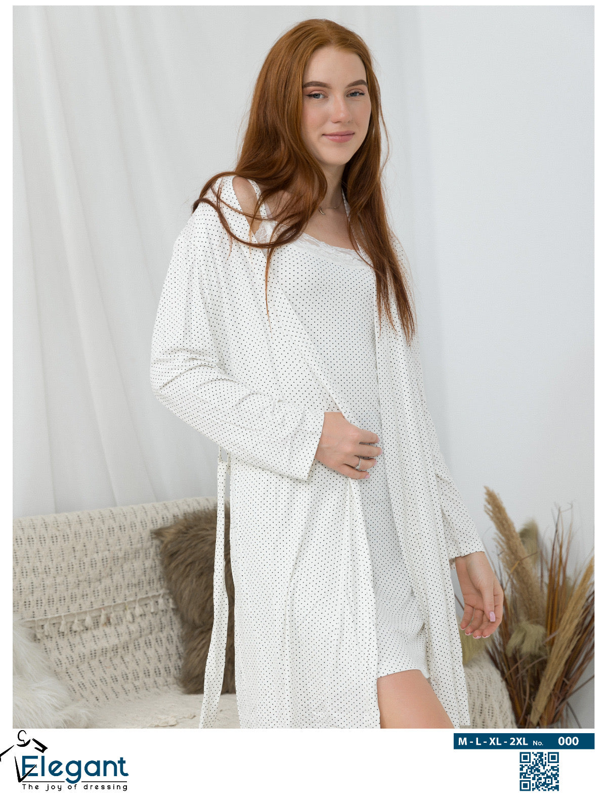 Set Viscose Nightshirt & Robe - white - Dots