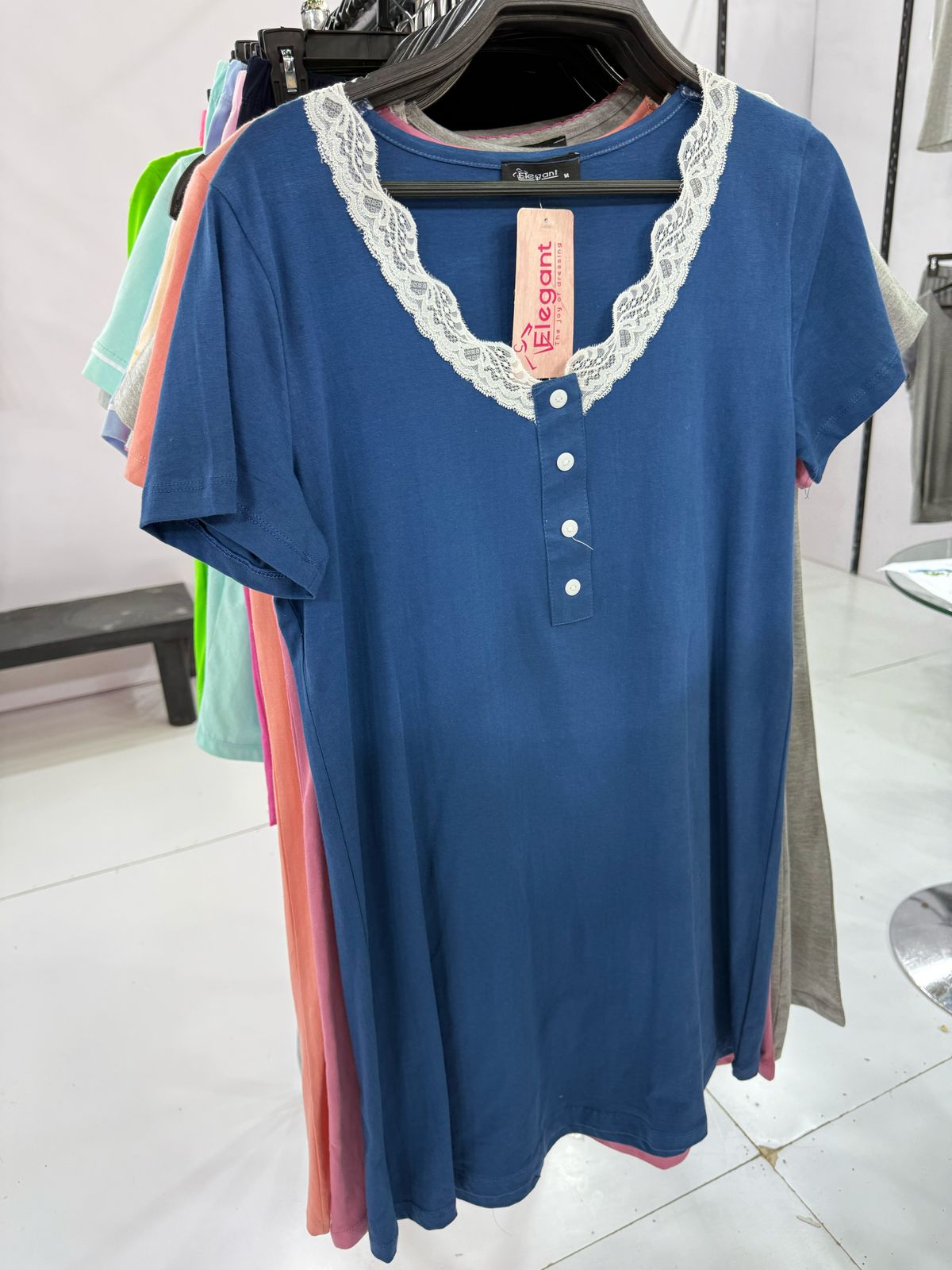 Nightshirt cotton with Lace & Buttons - Blue