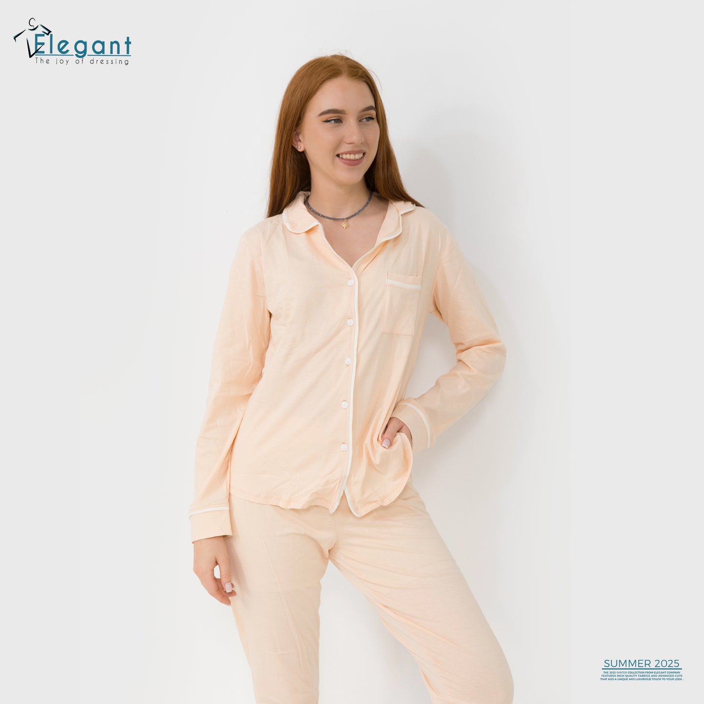Cotton Long sleeves Classic PJ Pants - Apricot