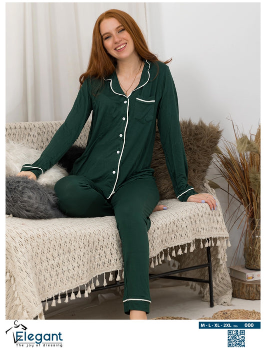 Soft Cotton Long sleeves Classic PJ Pants - Emerald Green