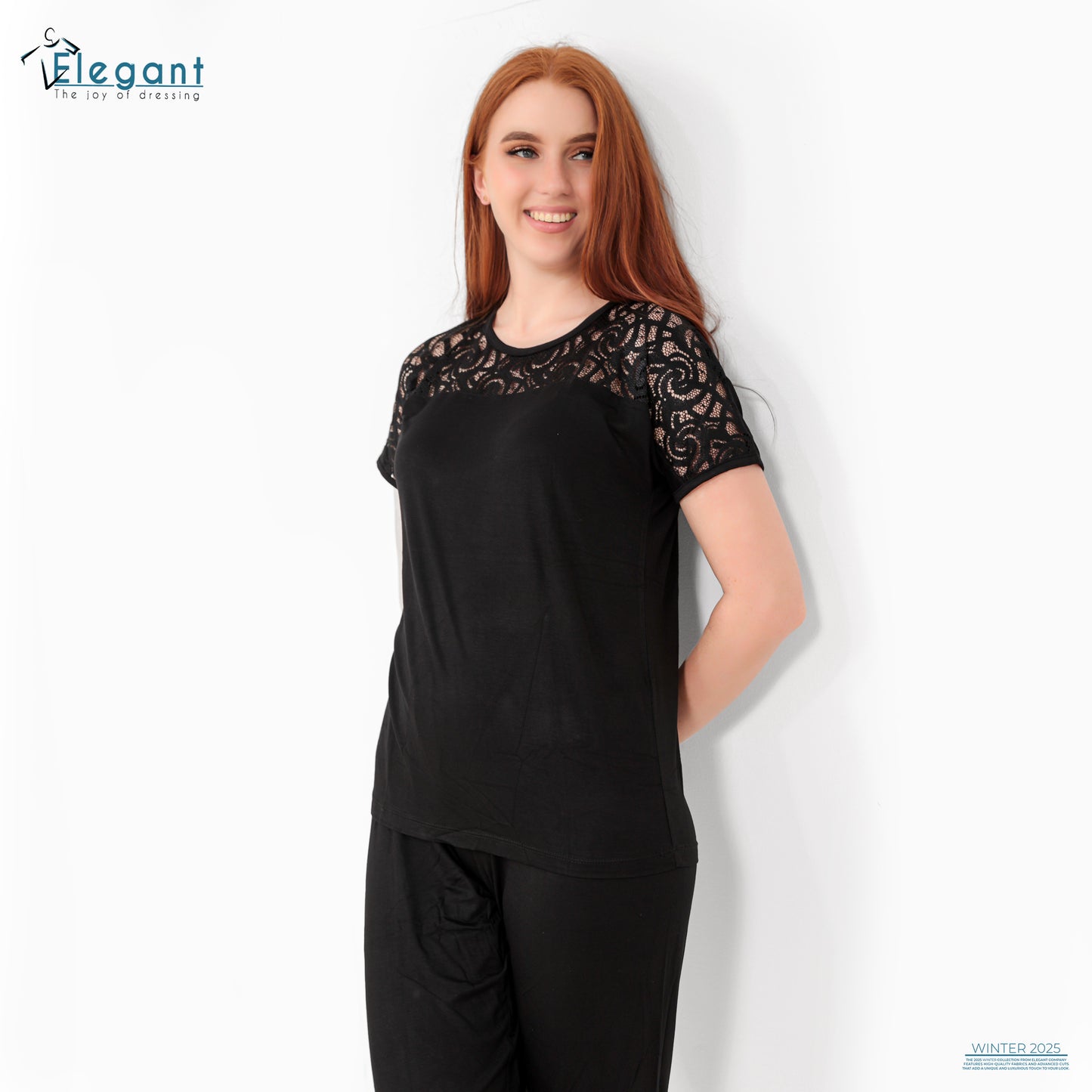 PJ Pant Viscose - Shoulder Lace - Black