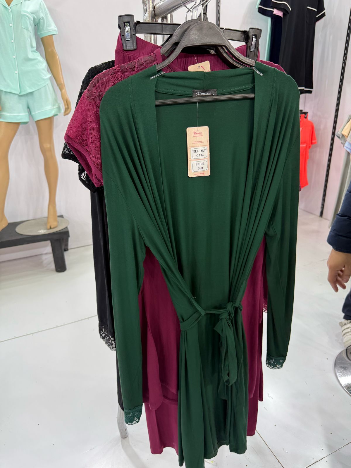 Robe Viscose Long Sleeves with lace - Emerald Green