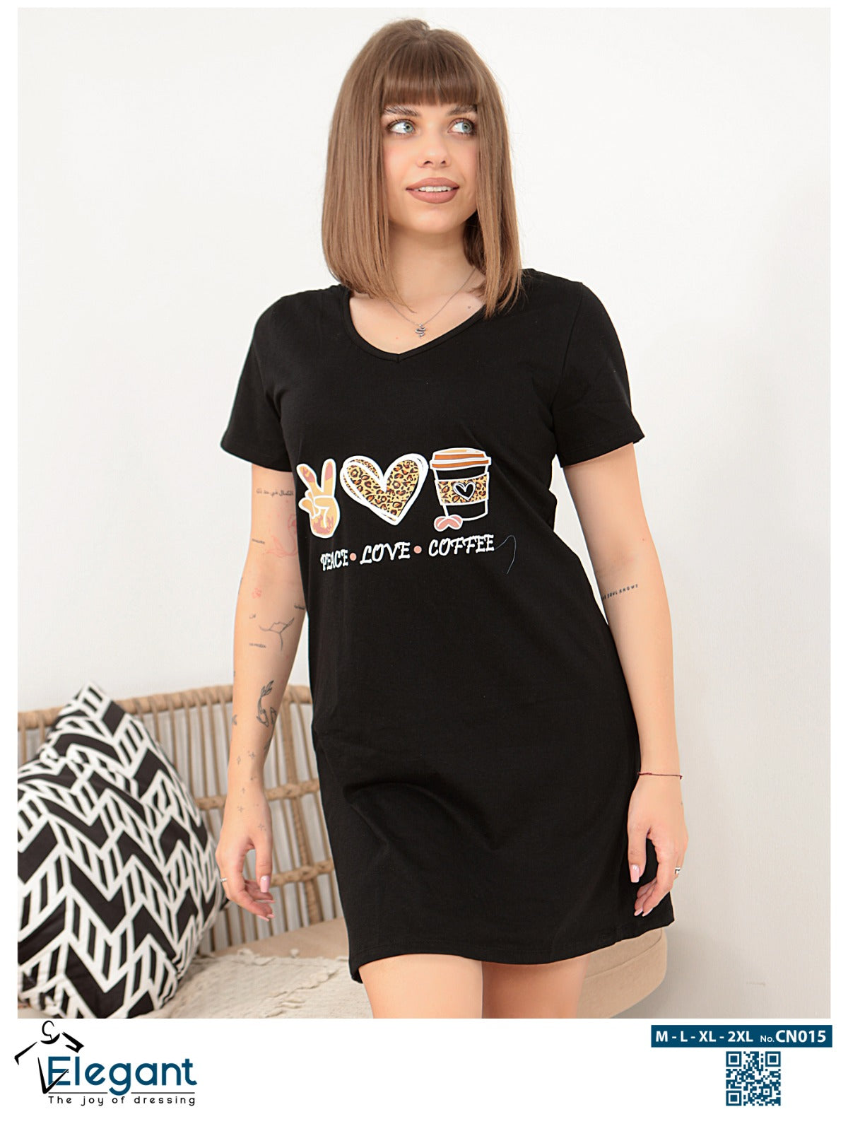 Nightshirt cotton Black - Peace.love.coffee