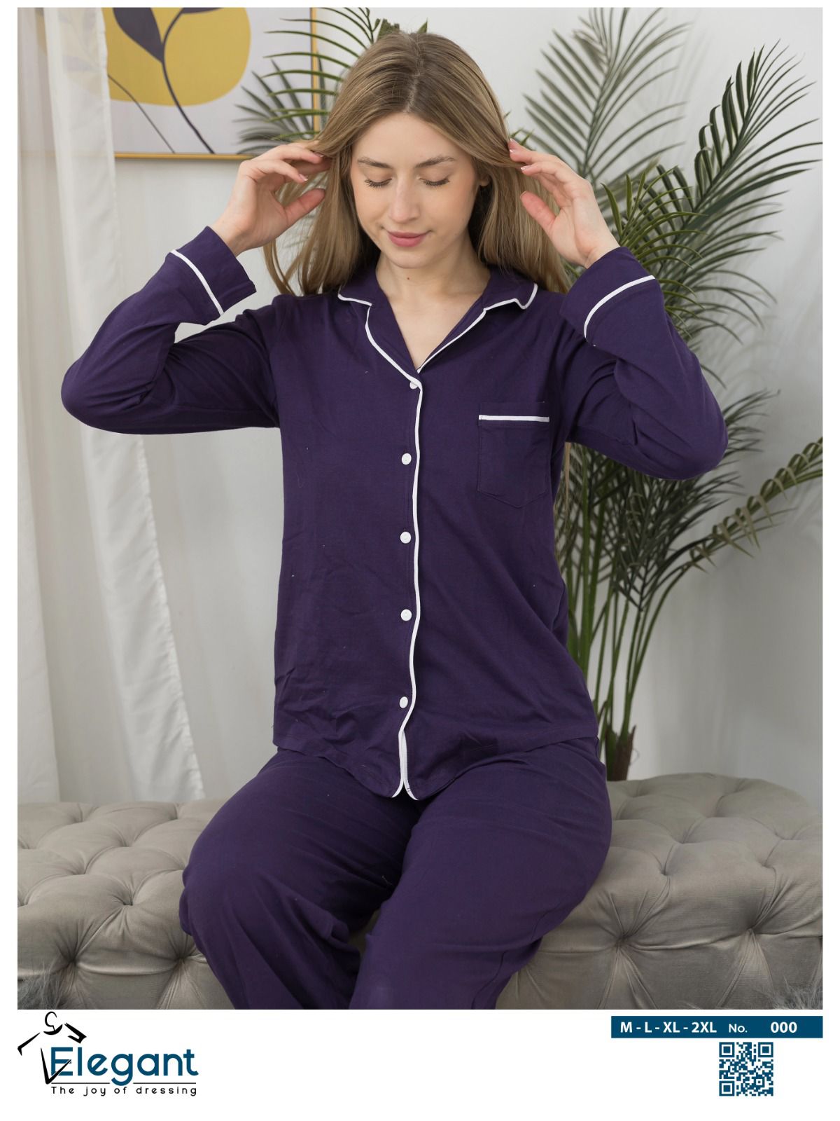 Cotton Long sleeves Wide Leg Classic PJ - Purple