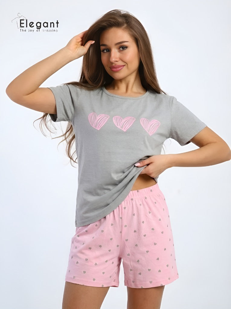 PJ Shorts Cotton - Pink Heartbeat
