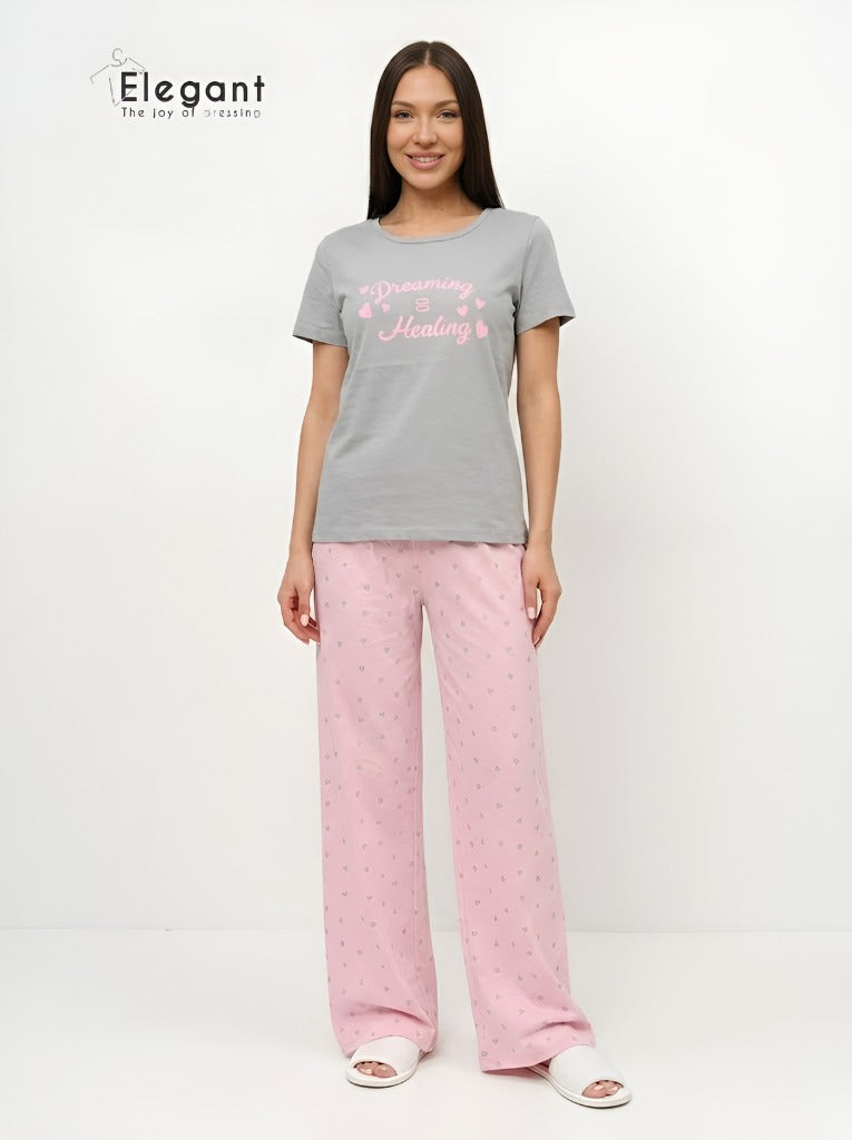 PJs Pants Cotton Pink Grey - Dreaming is Healing