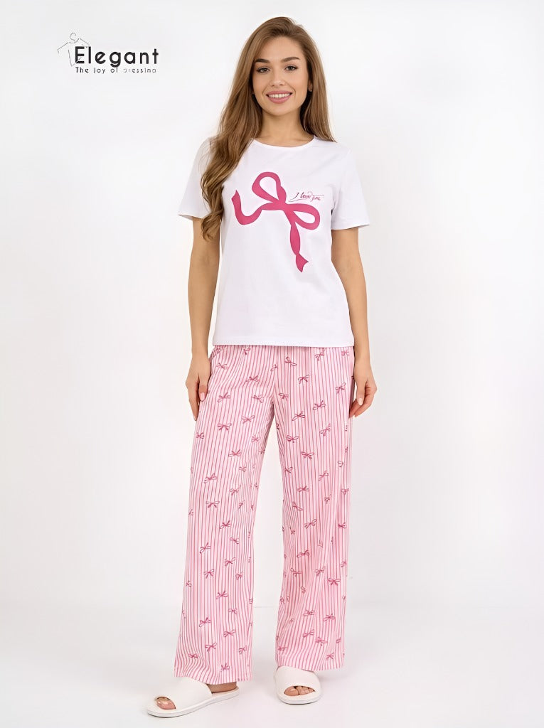 PJs Pants Cotton white Pink - i love my Bowie Pajama
