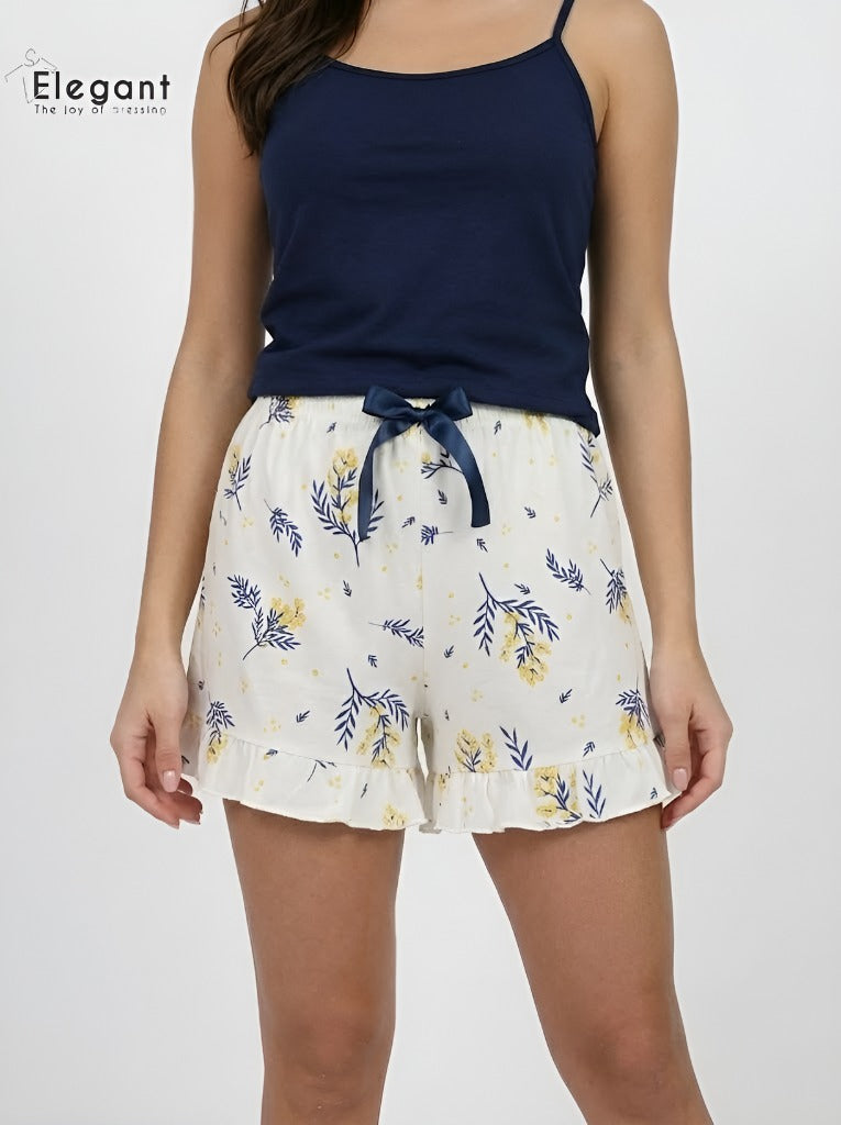 Straps PJ Shorts Cotton - Navy - Morning Breeze