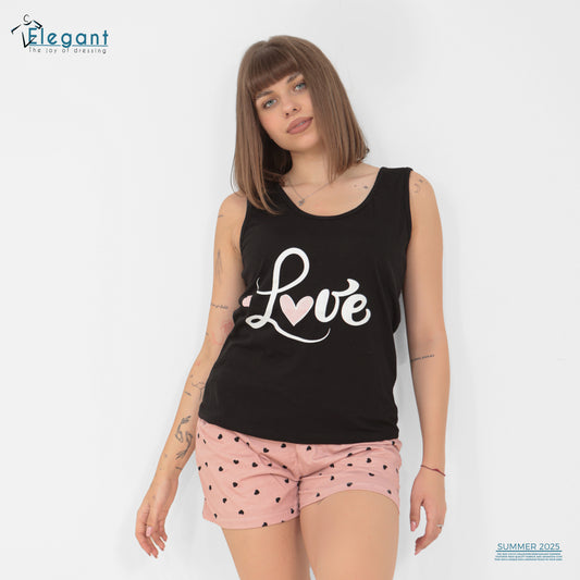 PJ short Cotton Black - Love- 052