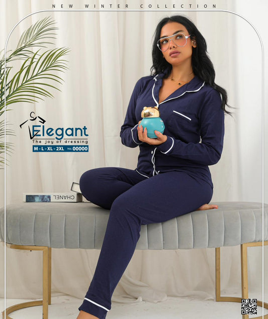 Cotton Long Sleeves Classic PJ Pants - Navy