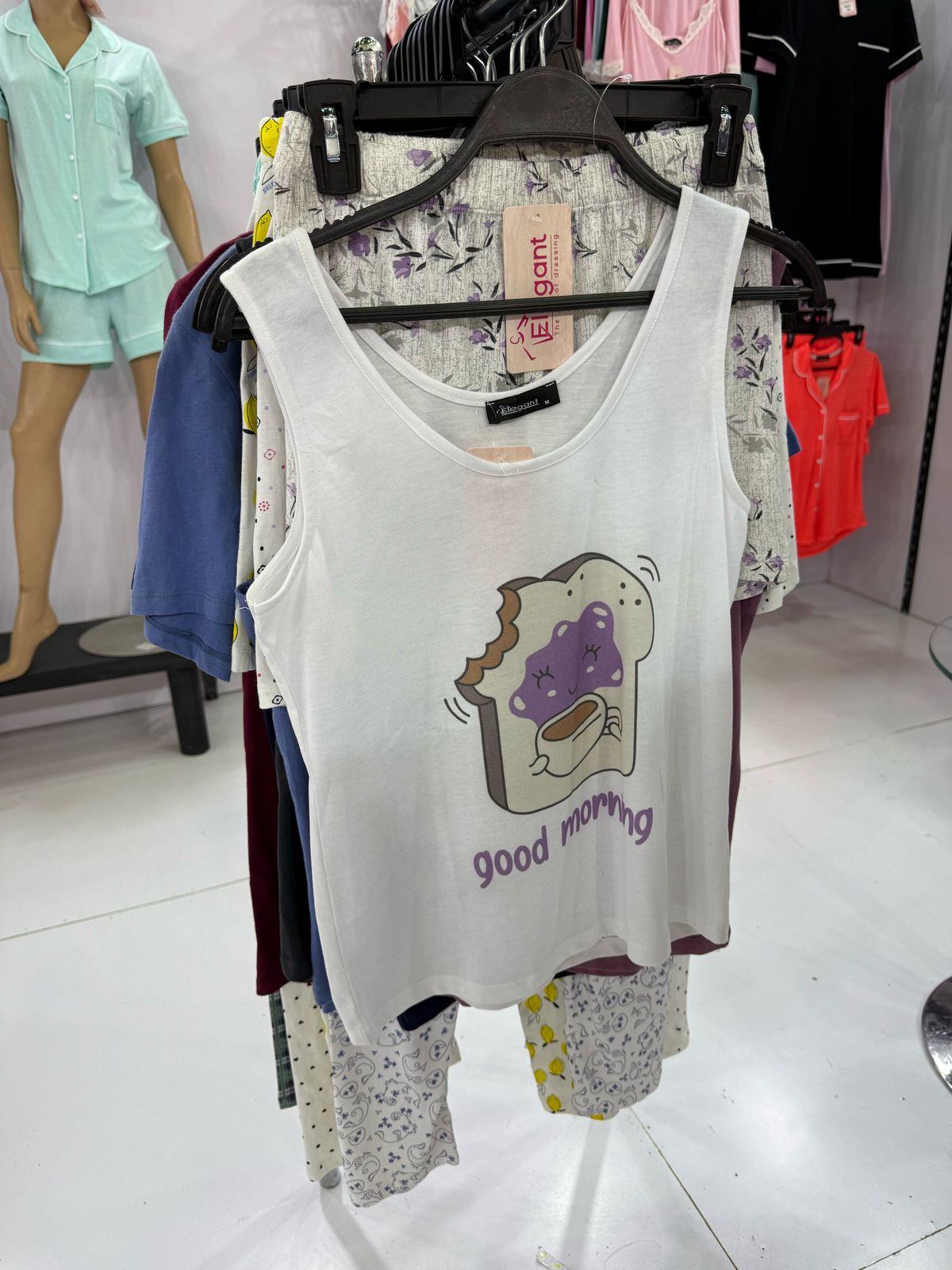 PJ Short cotton White/floral - Morning Toast