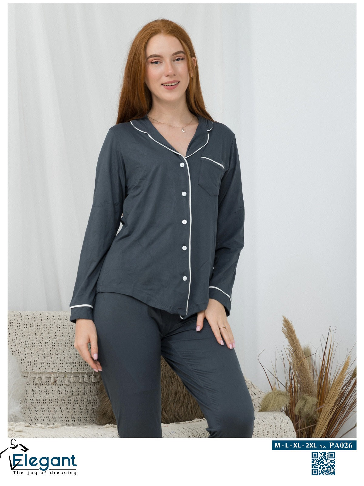 Soft Cotton Long Sleeves Classic PJ Pants - Dark Grey