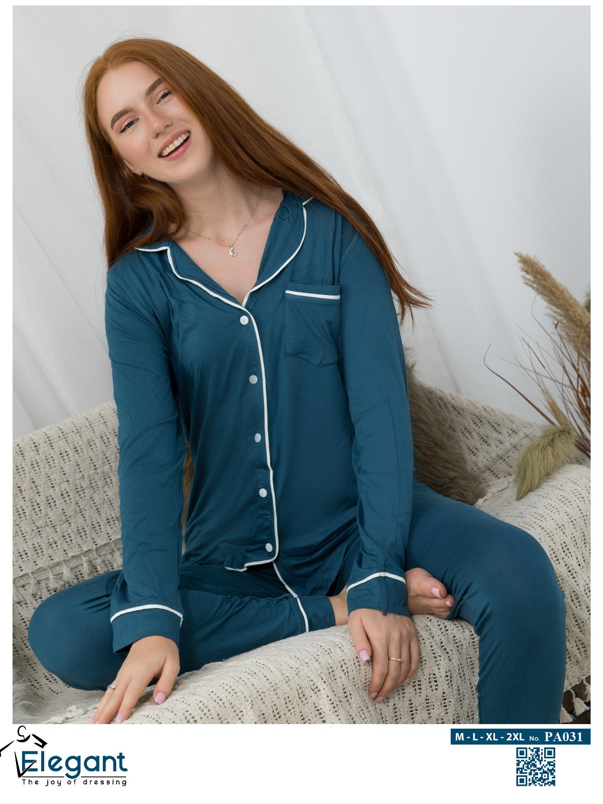 Soft Cotton Long sleeves Classic PJ Pants - Azure Blue