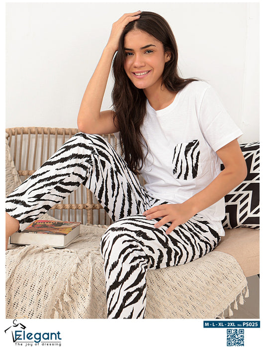 PJs Pants Cotton - White Zebra pocket