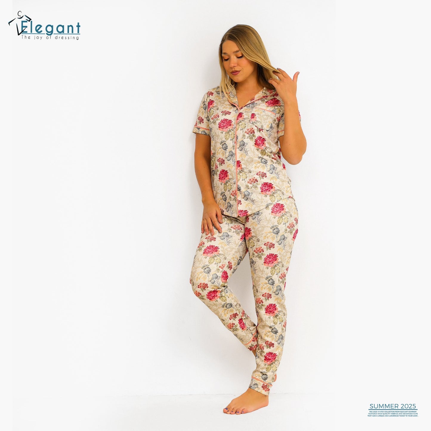 Waffle Polycotton Classic PJ pants - Floral Beige
