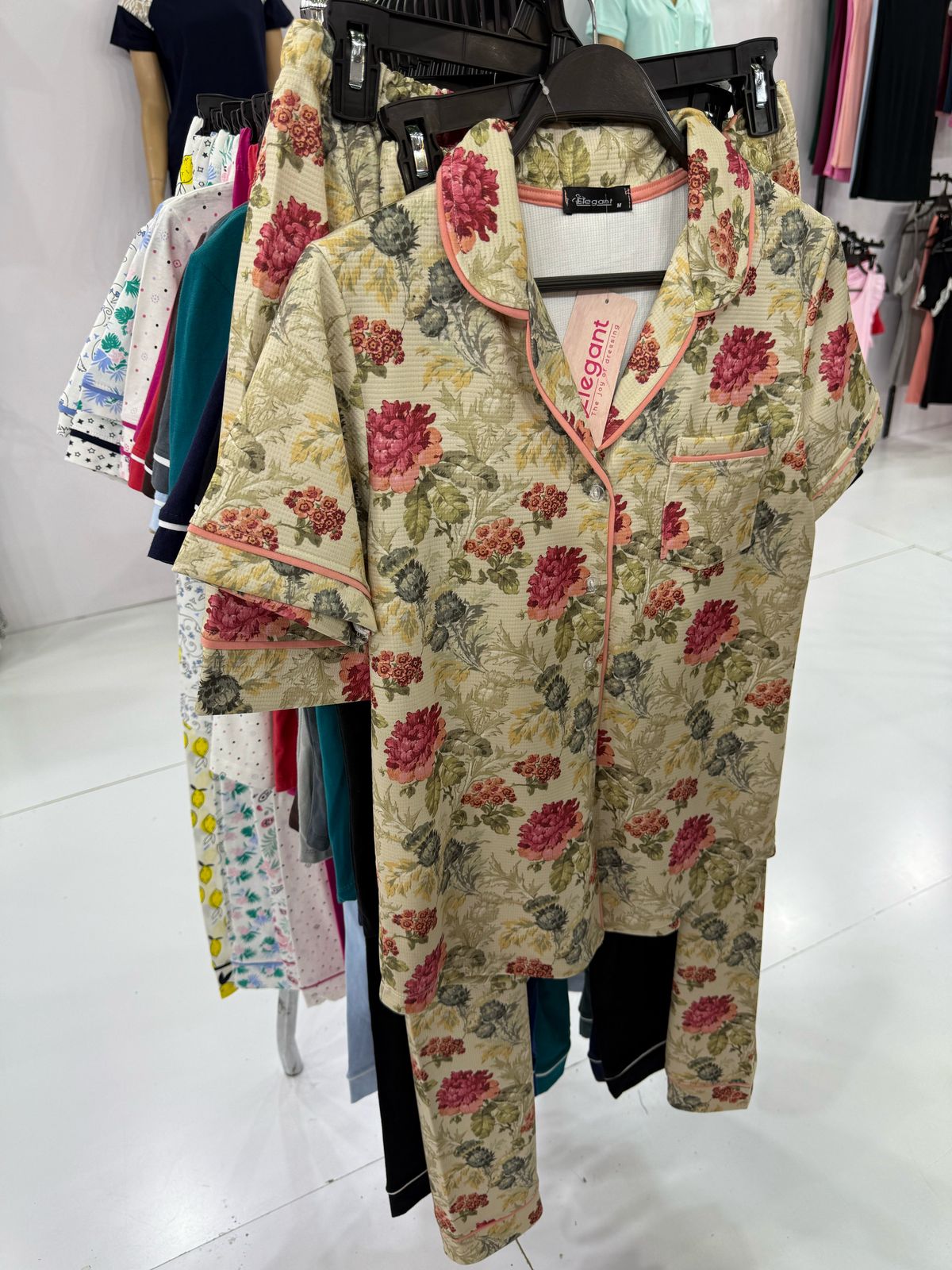 Waffle Polycotton Classic PJ pants - Floral Beige
