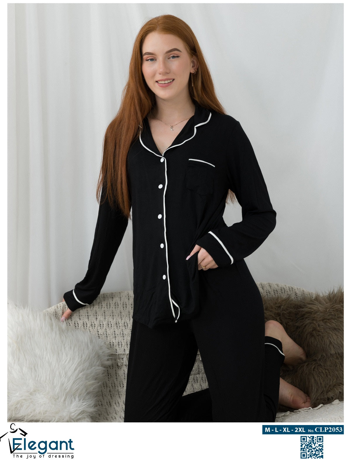 Soft Cotton Long sleeves Classic PJ Pants - Black