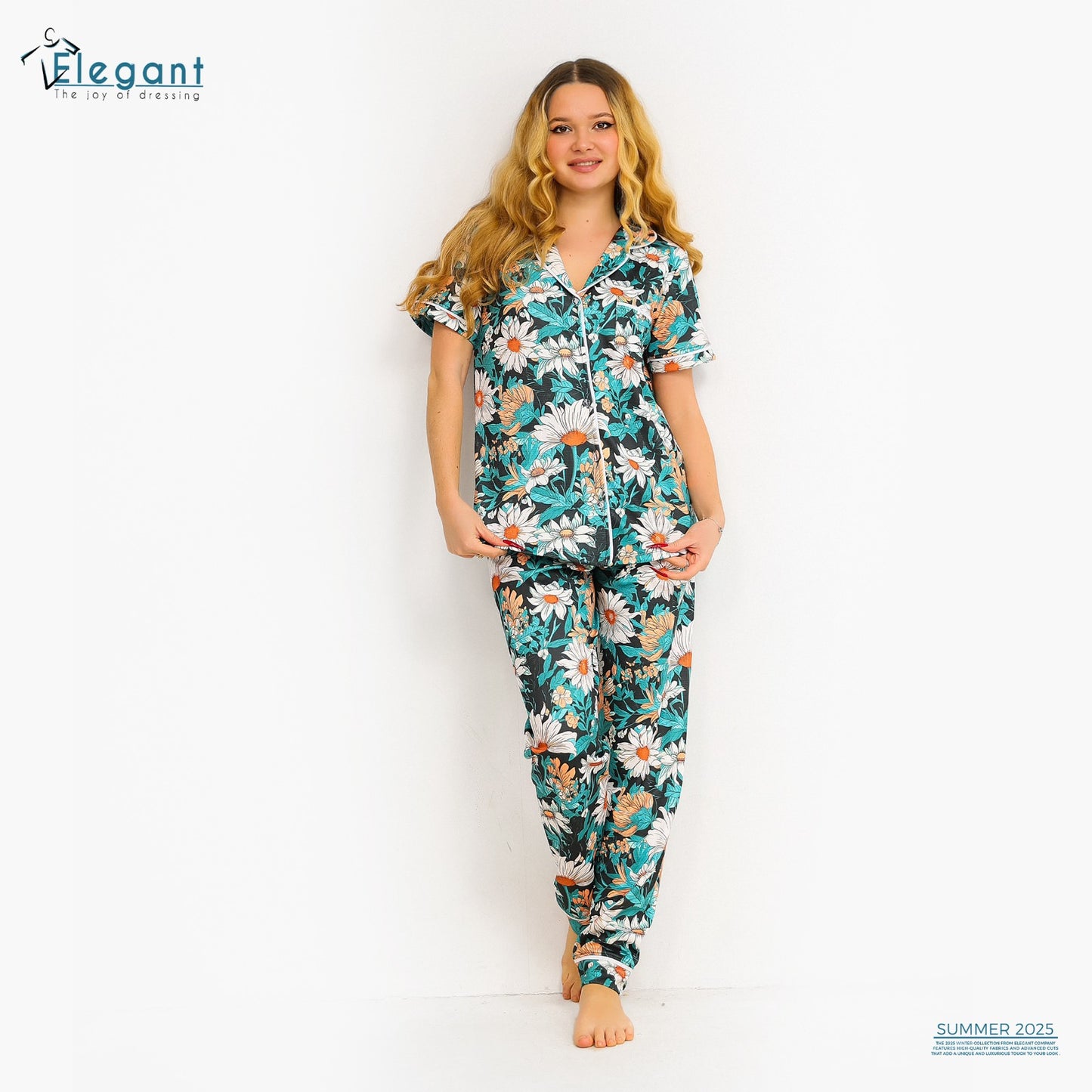 Waffle Polycotton Classic PJ pants - floral Black