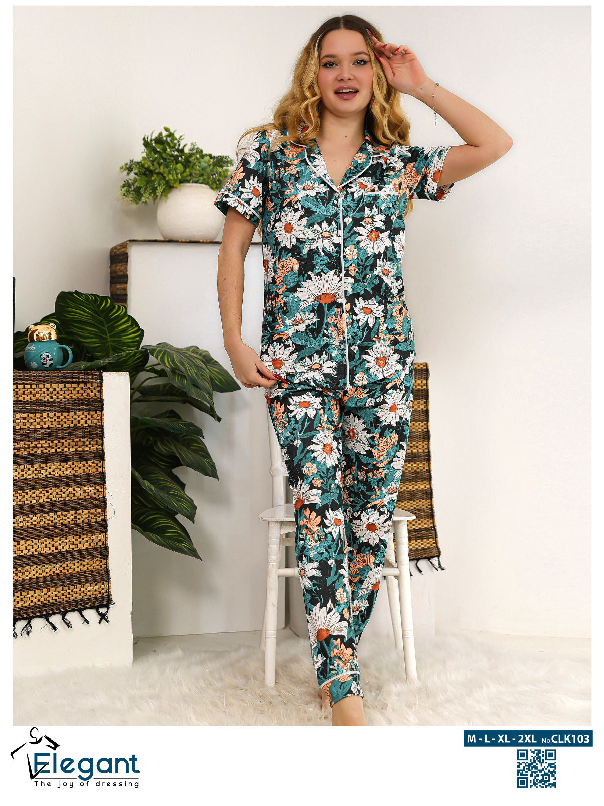 Waffle Polycotton Classic PJ pants - floral Black