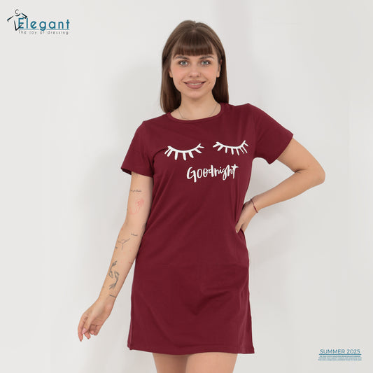 Nightshirt cotton Burgundy - good night lashes